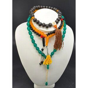 Vintage Multicolor Beaded Prayer Necklaces With Tassels & Decorative Accents HS2